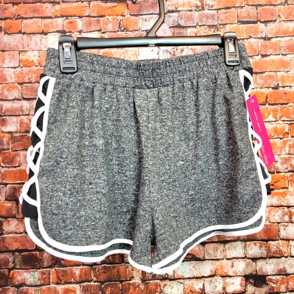 Shosho Shorts Womens Medium Black Gray Pull On Elastic Waist Stretch Active. mb